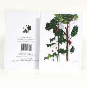Winter botanical greeting card, Ilex aquifolium common holly cuileann