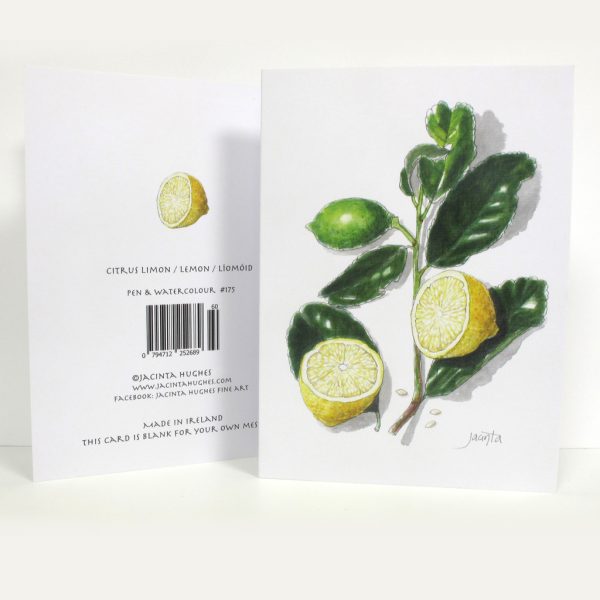 Autumn botanical greeting card, Citrus limon, lemon, líomóid
