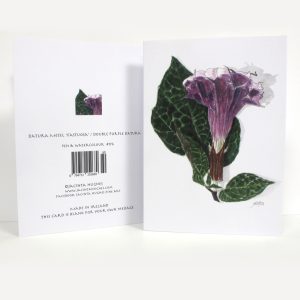 Autumn botanical greeting card, Datura Metel ‘Fastuosa’, Double Purple Datura