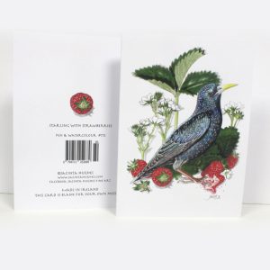 Summer Botanical Greeting Card, Starling with Strawberries